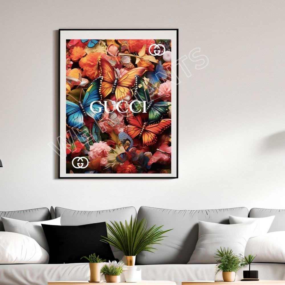Gucci Butterfly Floral Art Print, 11x14 Gucci ar Wall Decor Trendy Art